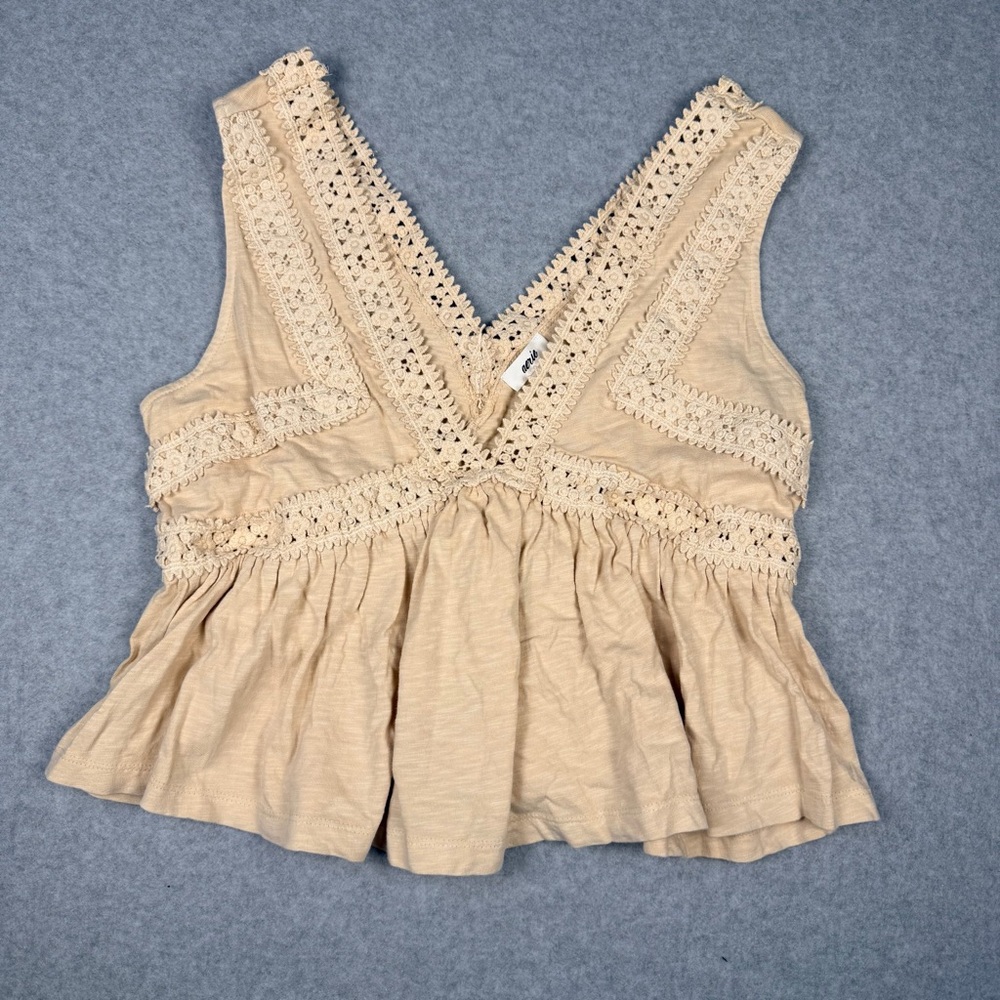 aerie Cream Crochet V-Neck Peplum Tank Top